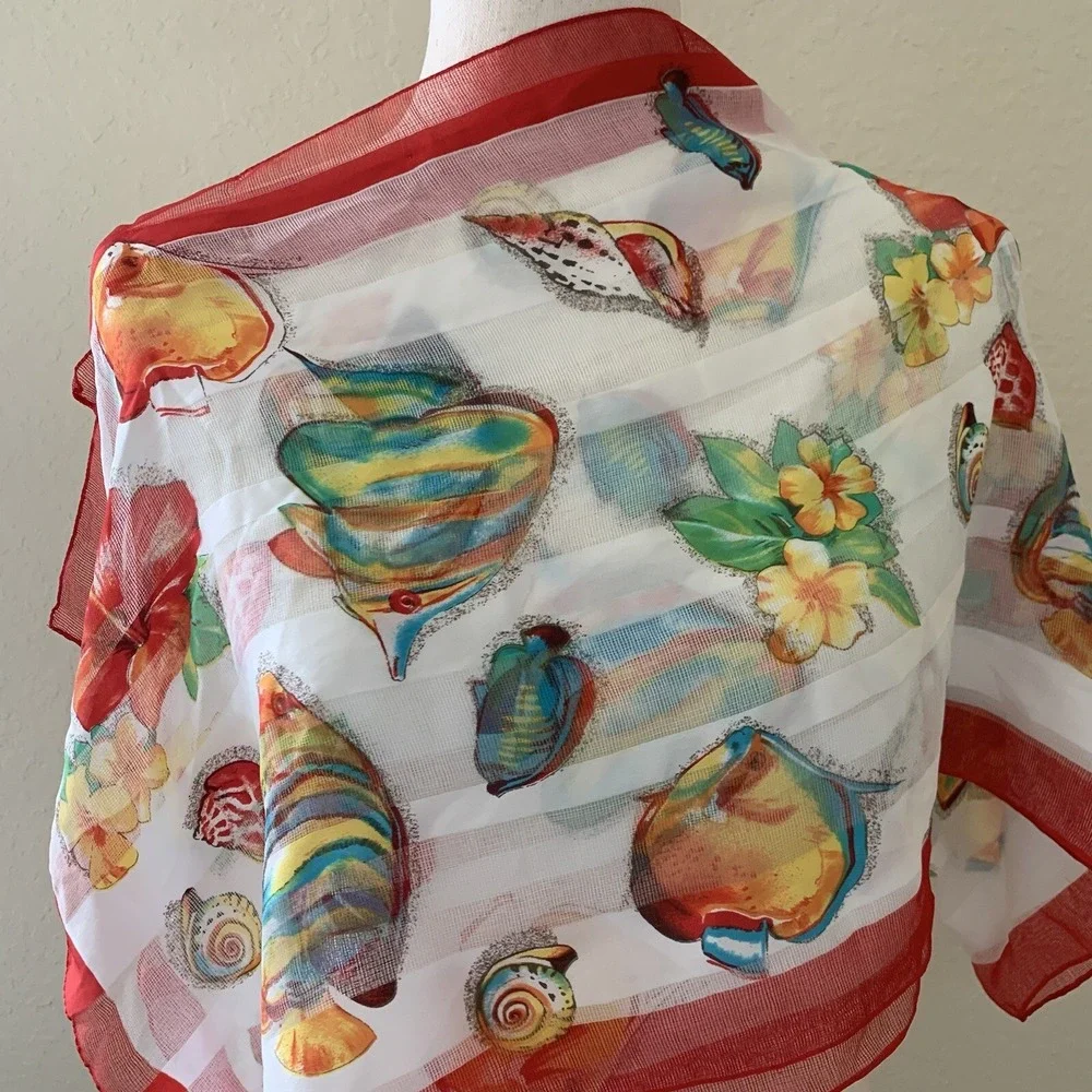 Liz Claiborne‎ Tropical Fish Shells Flowers Rectangular Scarf BNWT